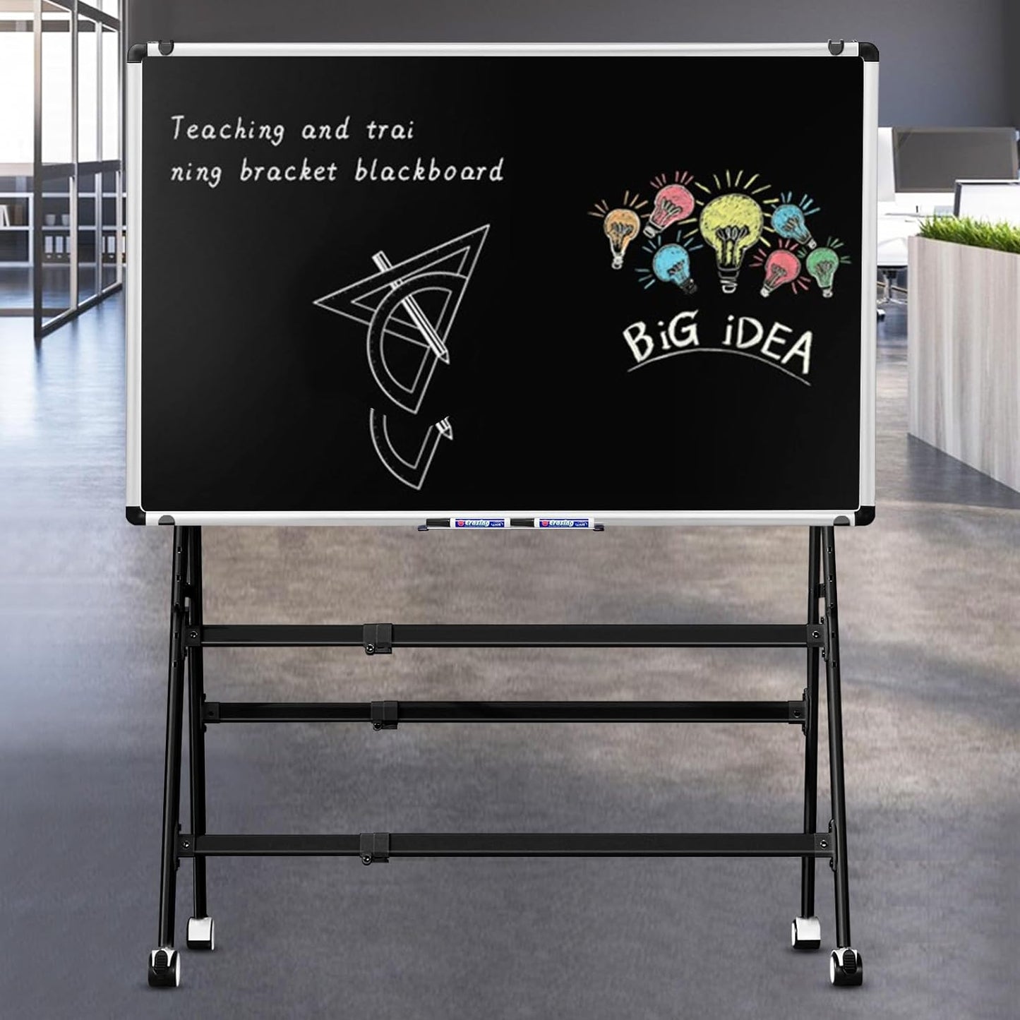 Double-Sided Magnetic Dry Erase Whiteboard Height & Width Adjustable, A-Frame Foldable Stand White Board on Wheels, 48 x 36 Mobile Dry Erase Board