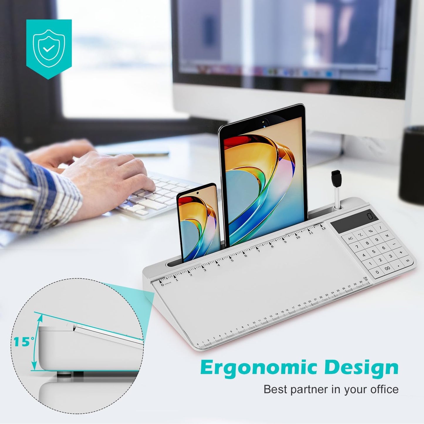 Desktop Glass Whiteboard with Mirror & Calculator