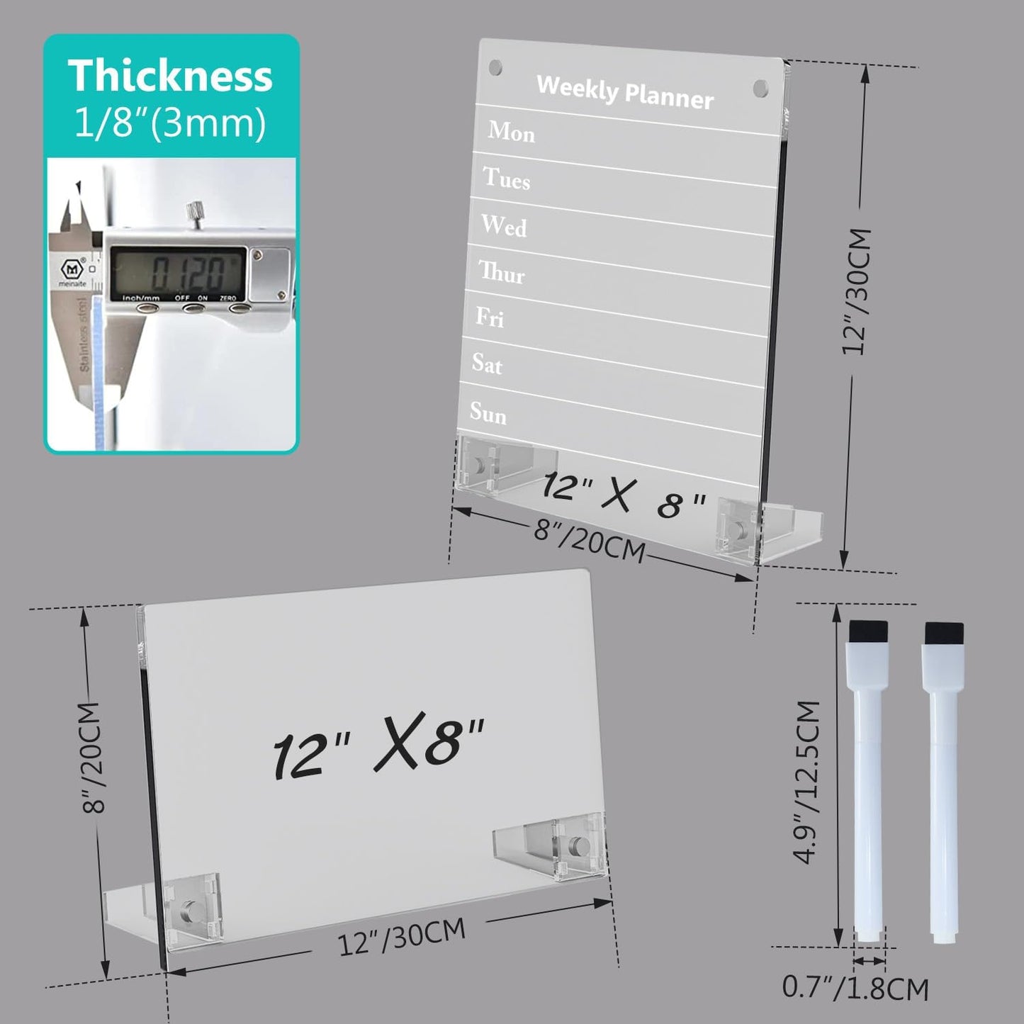 Desktop Black Dry Erase Board with Stand, Magnetic Acrylic Calendar Black Whiteboard Desk Easel, Mini Weekly Menu Daily Planner Chalk Board Blackboard to Do List Board, 2Pack-8x6"