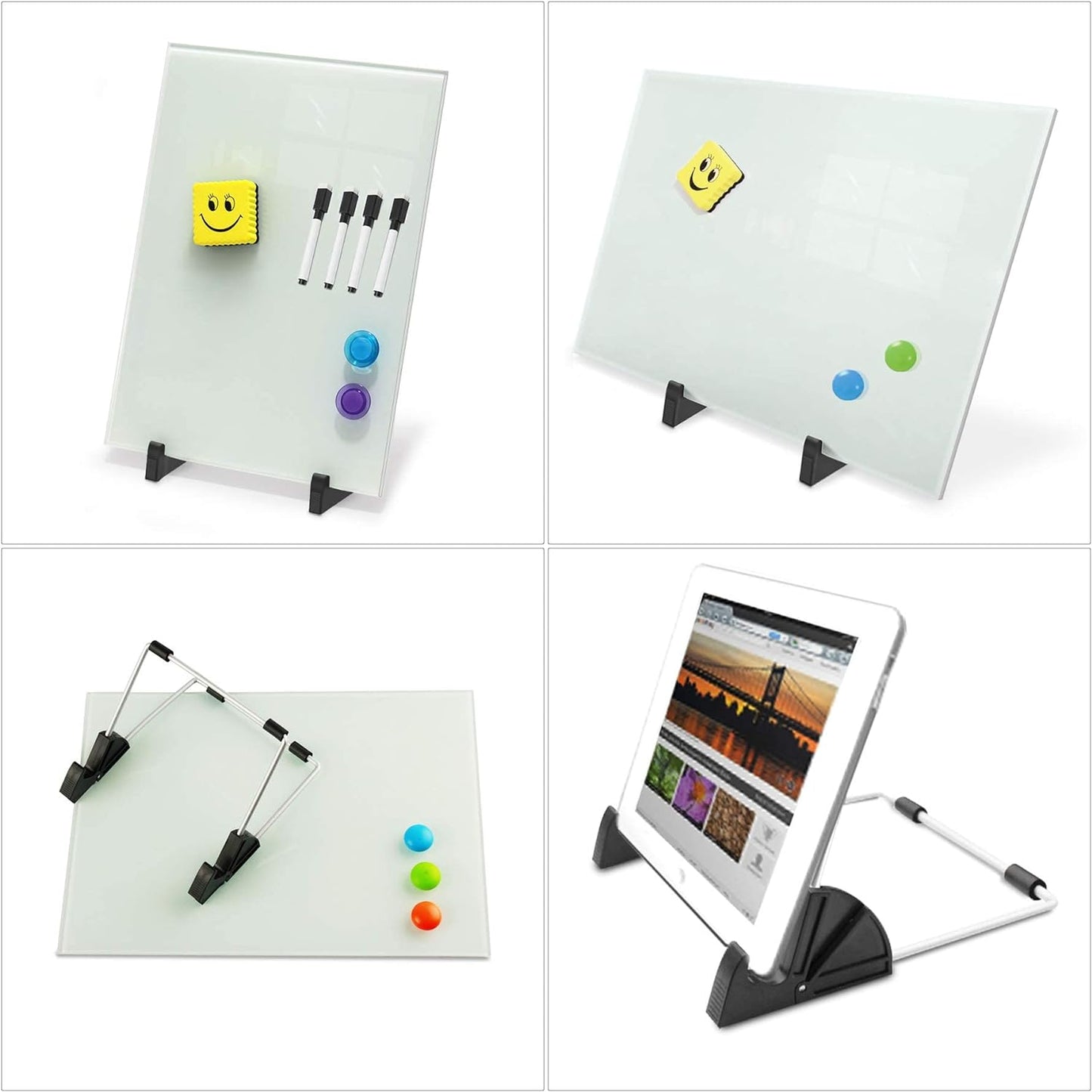 Black Magnetic Glass Board Desktop Easel, 16x12" Black Dry Erase Board for Desk, Tabletop Glass Whiteboard on Adjustable Stand, ZHIDIAN Portable Tempered Glass Board for Office Home