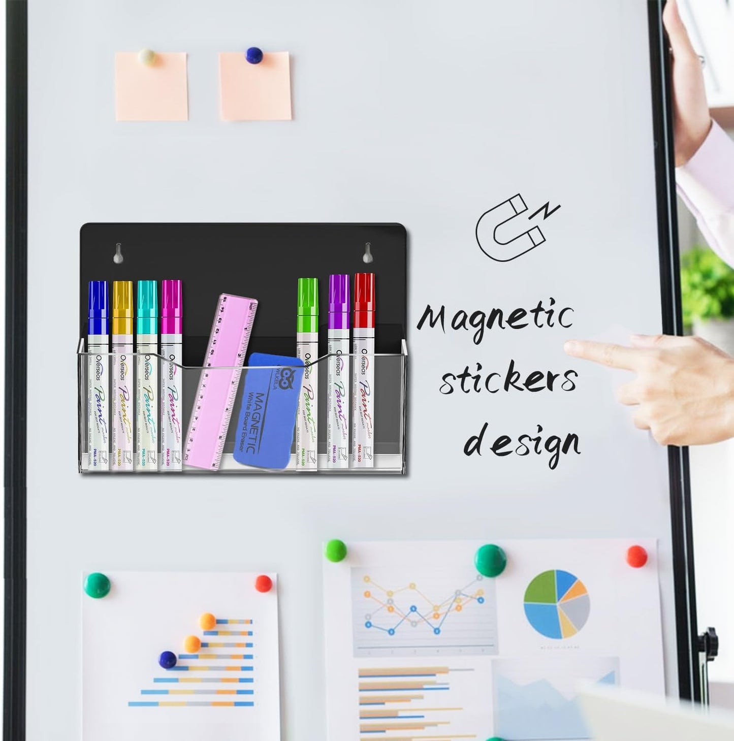 Magnetic File Holder - 2Pack Large Black Acrylic Wall File Folder Organizer, Hanging File Folder for Wall, Magnetic Magazine Holder for Office File Cabinet, Fridge, Whiteboard