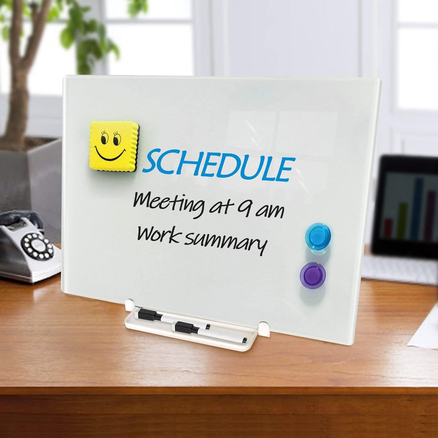 Black Magnetic Glass Board Desktop Easel, 16x12" Black Dry Erase Board for Desk, Tabletop Glass Whiteboard on Adjustable Stand, ZHIDIAN Portable Tempered Glass Board for Office Home