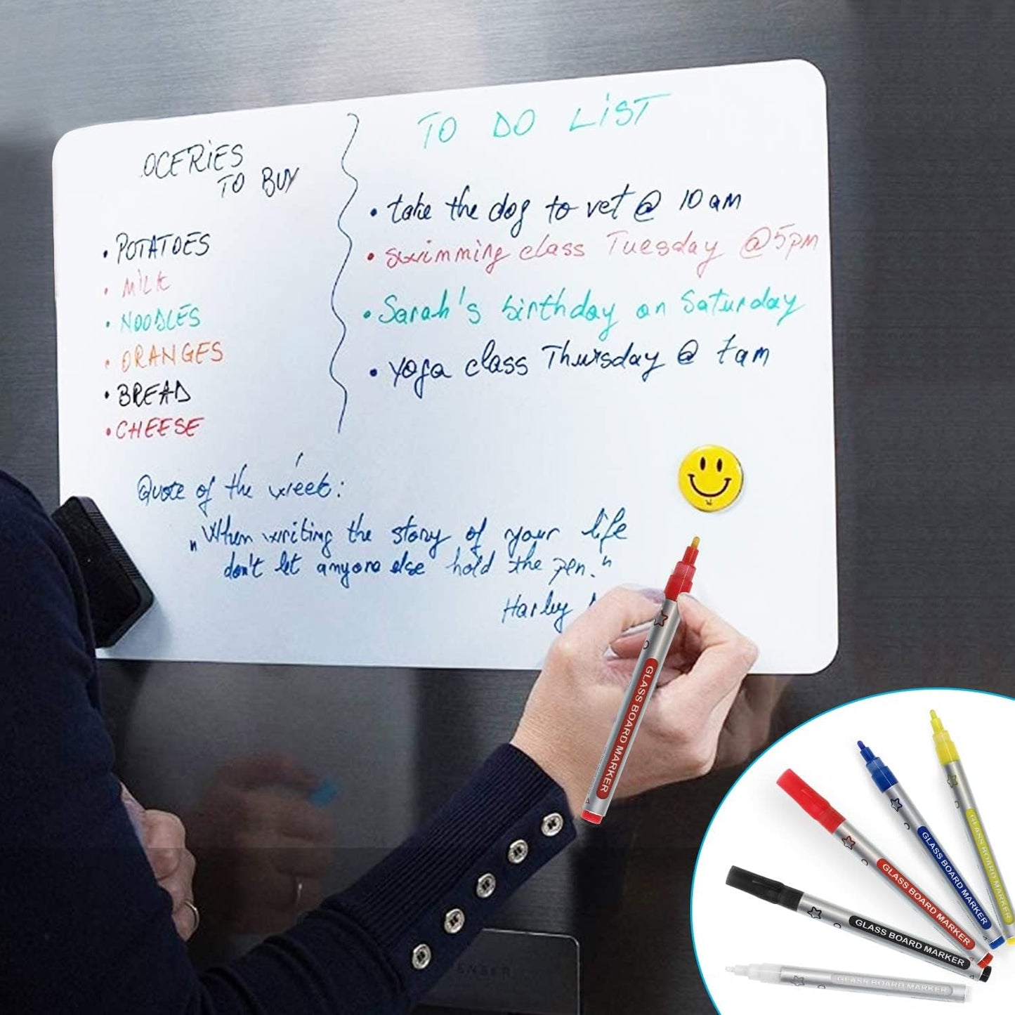 Black Glass Board Dry Erase Markers Pens,White Chalk Markers for Chalkboards, Signs, Windows, Blackboard,Glass,Reversible Dual-Tip Design Glass Blackboard Pens(White, 10 Pack)