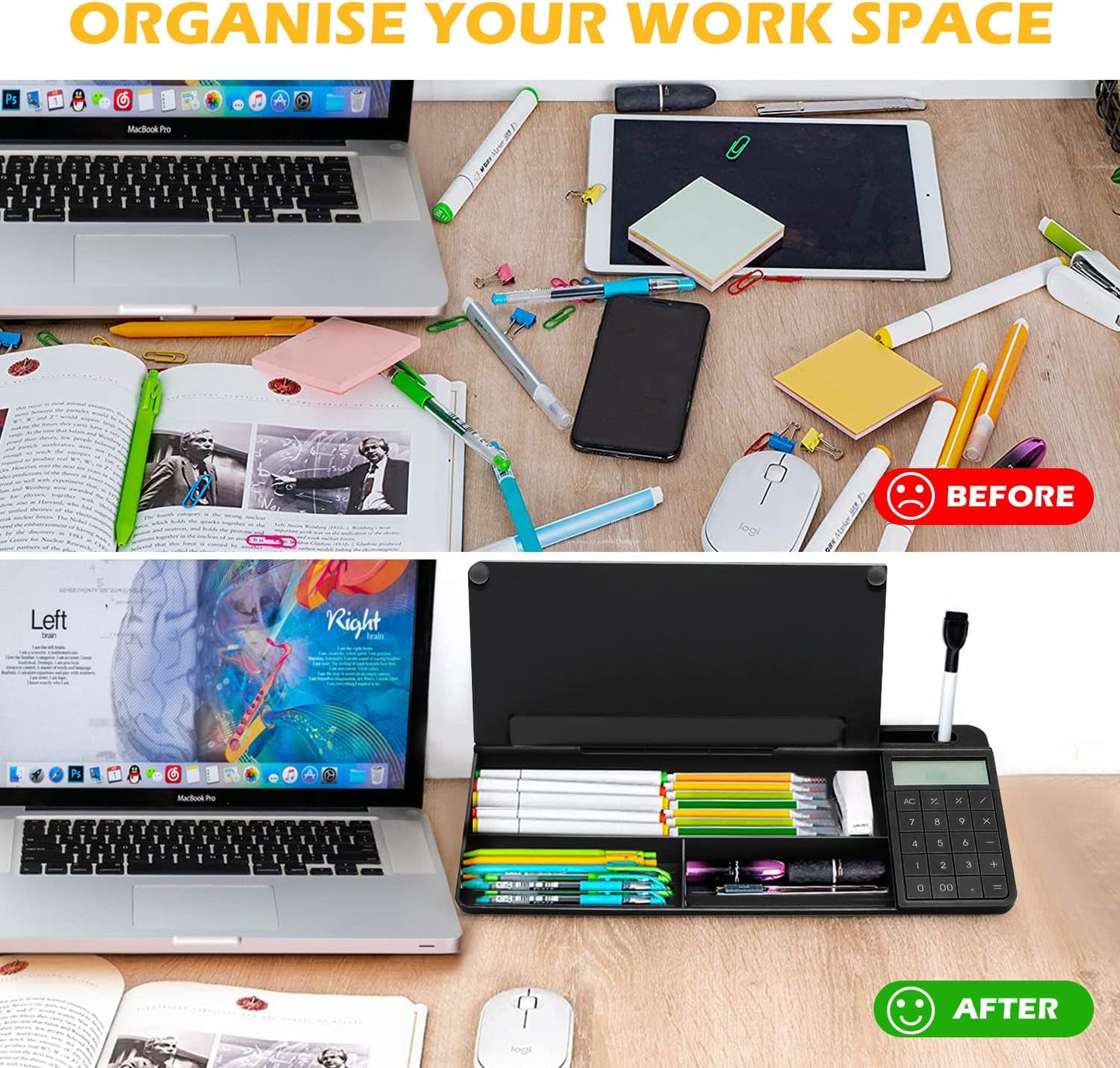 Desktop Glass Whiteboard with Mirror & Calculator