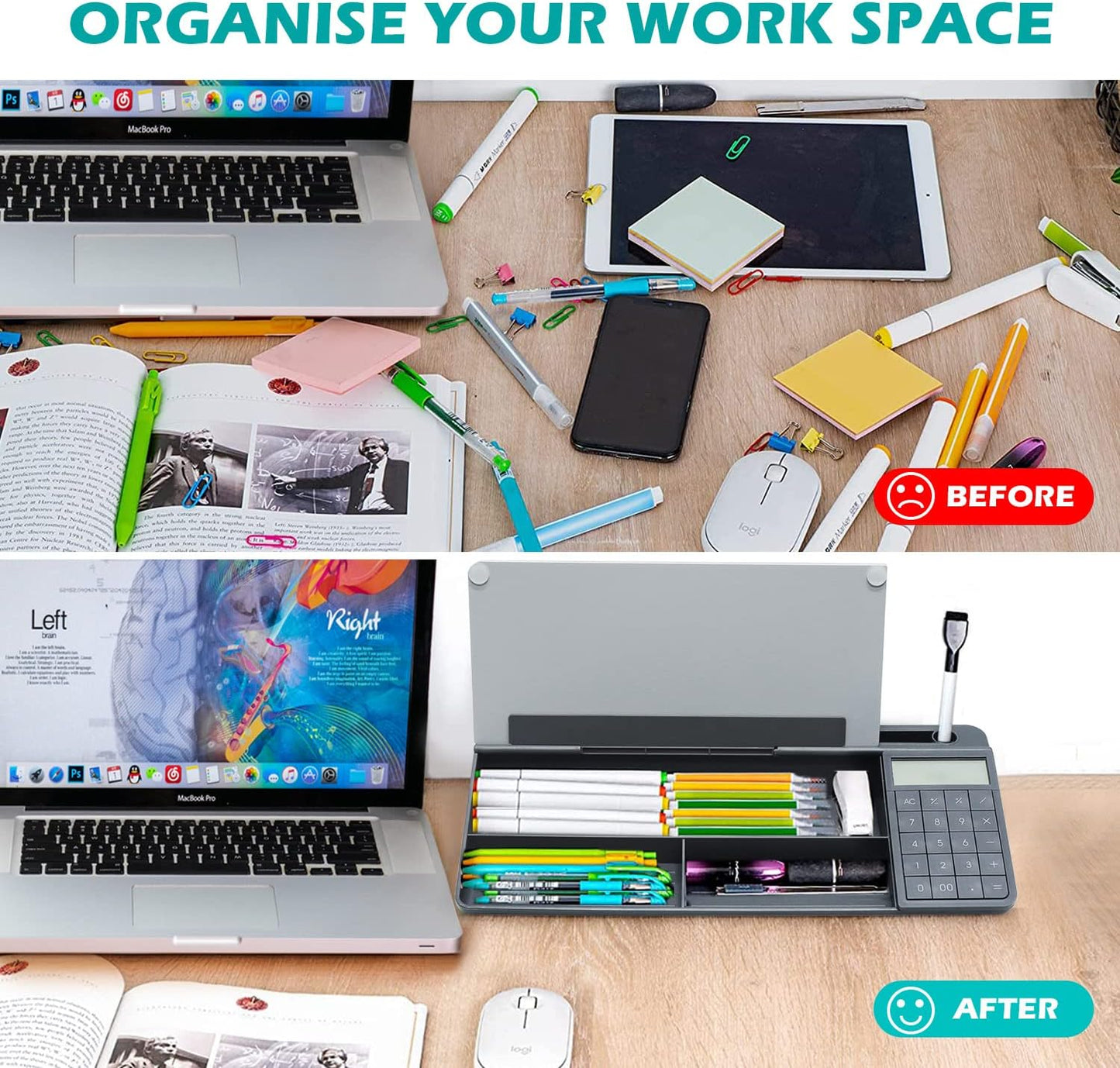 Desktop Glass Whiteboard with Mirror & Calculator