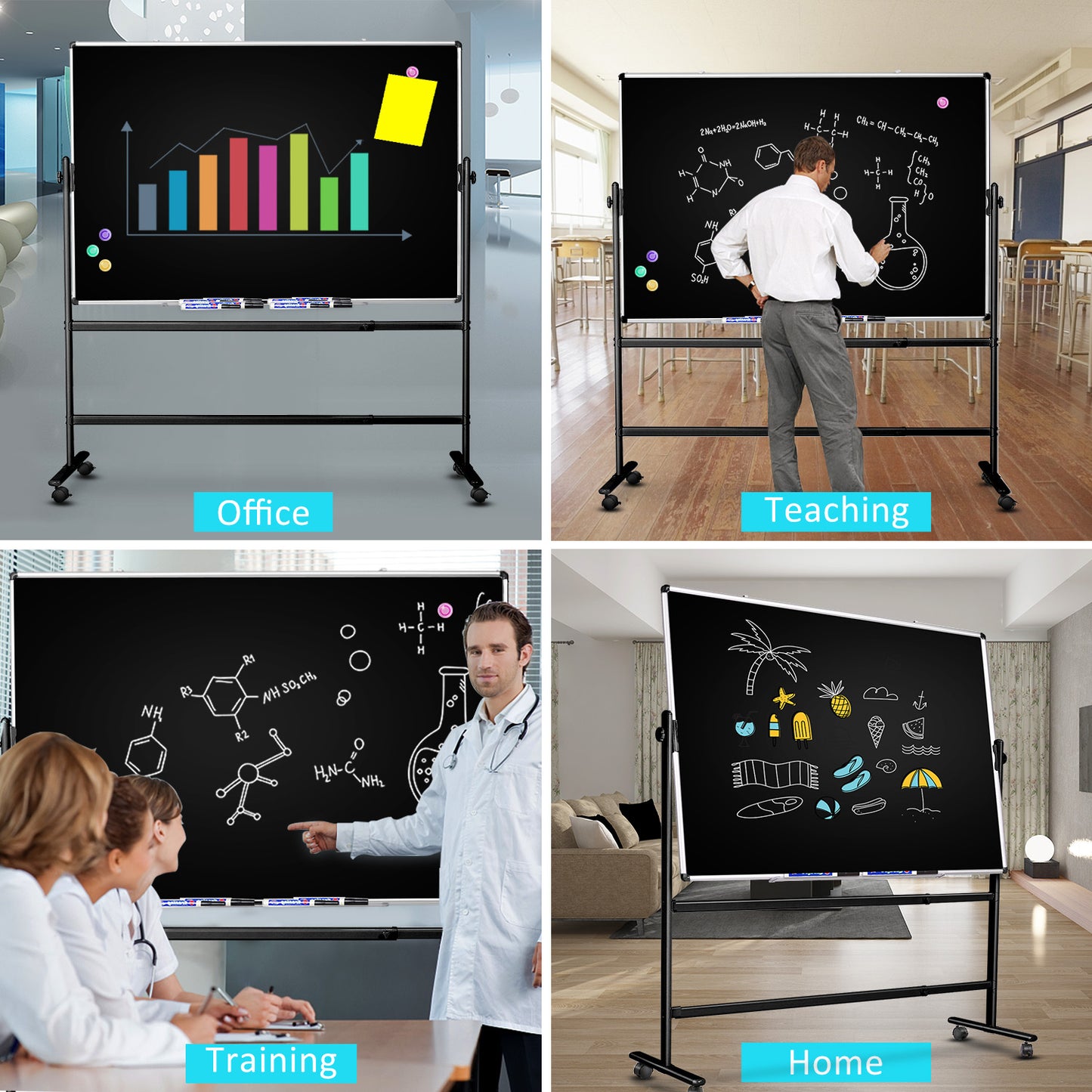 Rolling Whiteboard, Mobile Magnetic Dry Erase Board with Stand for Office School Home (Black - 36 x 24 in)