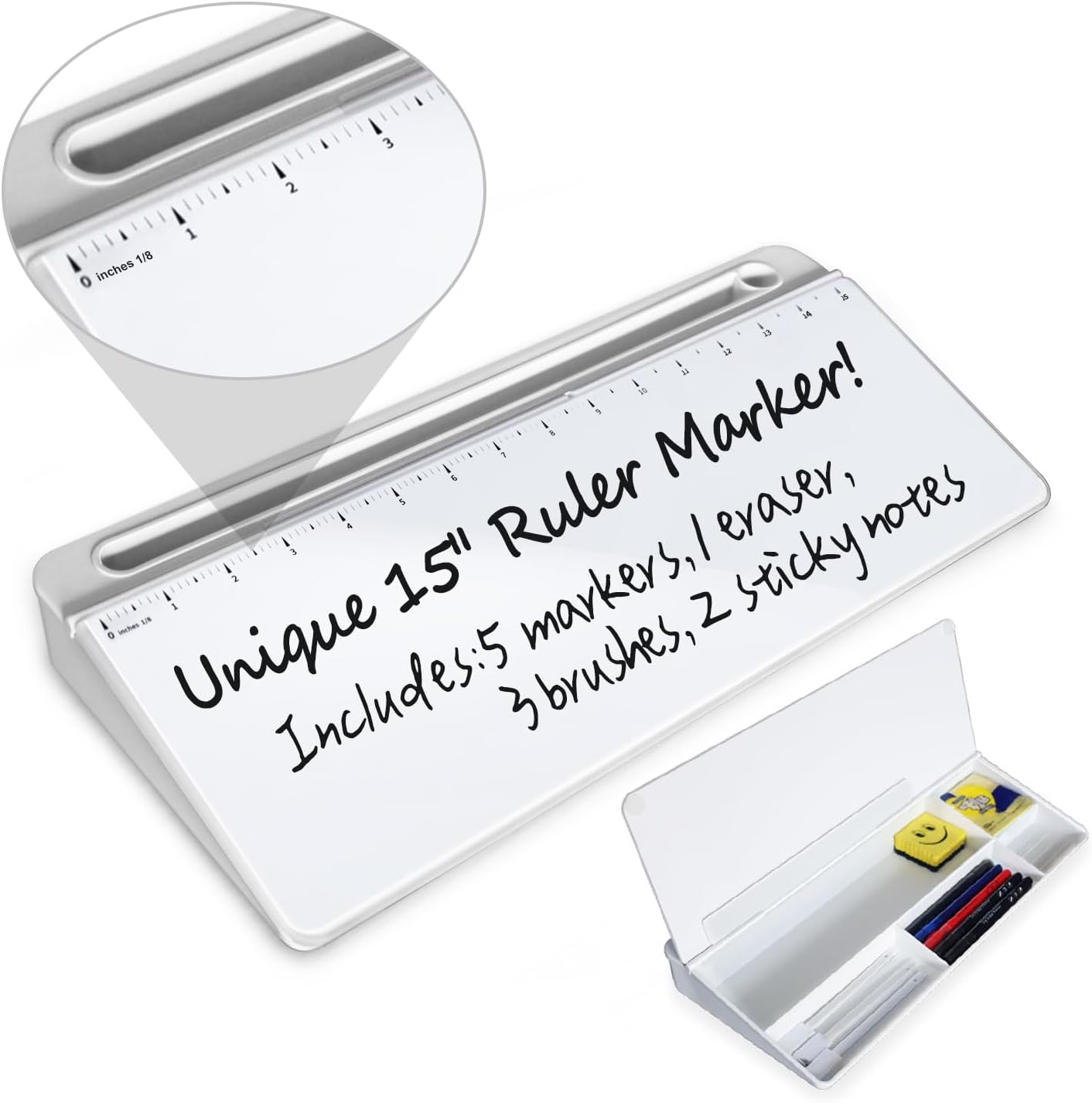 Desktop Glass Whiteboard with Mirror & Calculator(12 Digit LCD Display) & Ruler Marker,Tilted Computer Keyboard Stand with Dry Erase Board Surface, Desk Organizers with Accessories,White