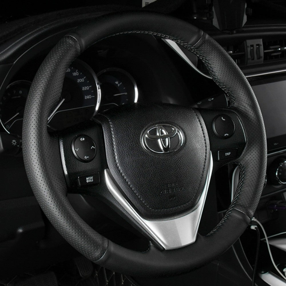 Leather Steering Wheel Cover for Ford F-150, Escape, Explorer, Mustang — Hand-Sewn