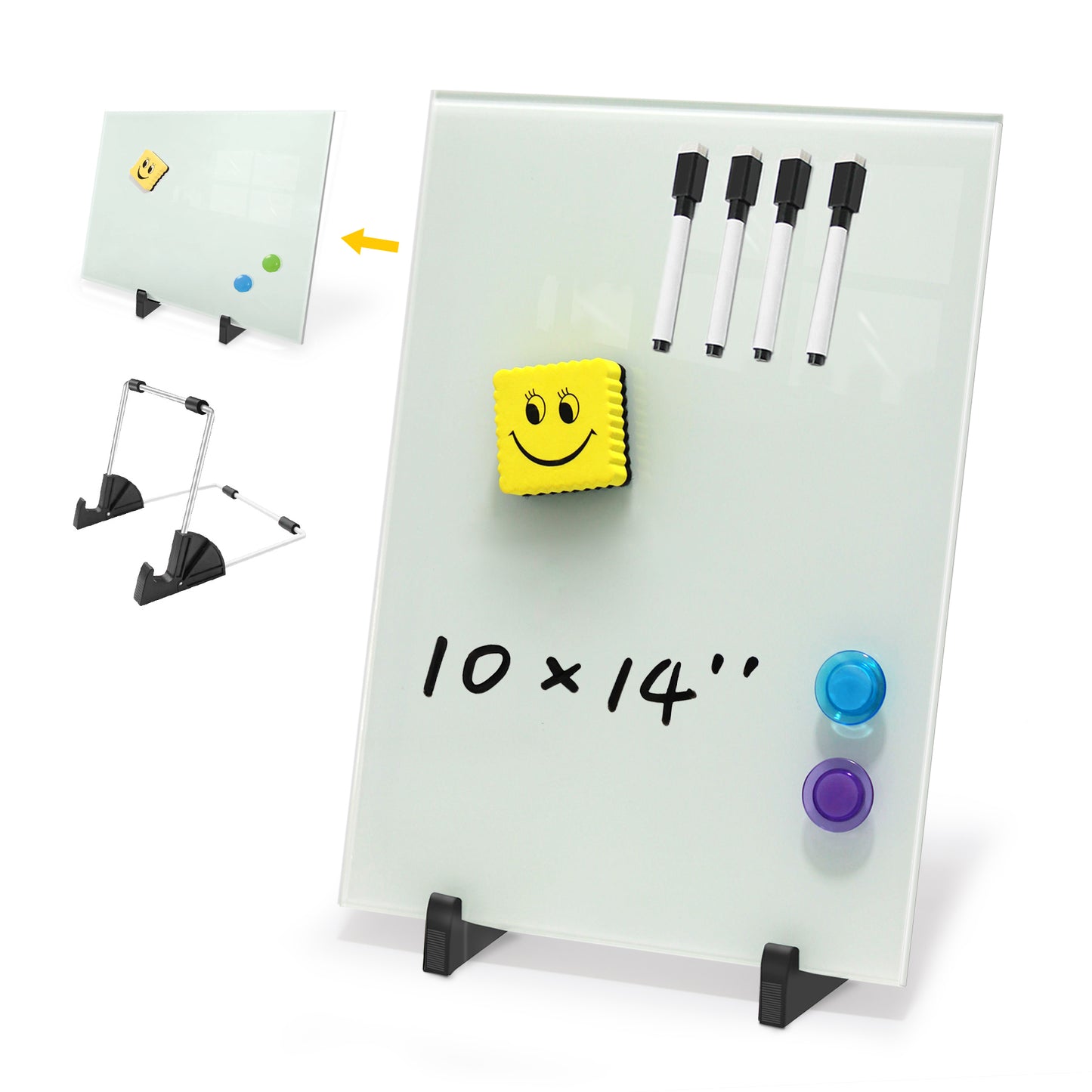 ZHIDIAN Small Glass Dry Erase Board Desktop Easel - 10 x 14 inches