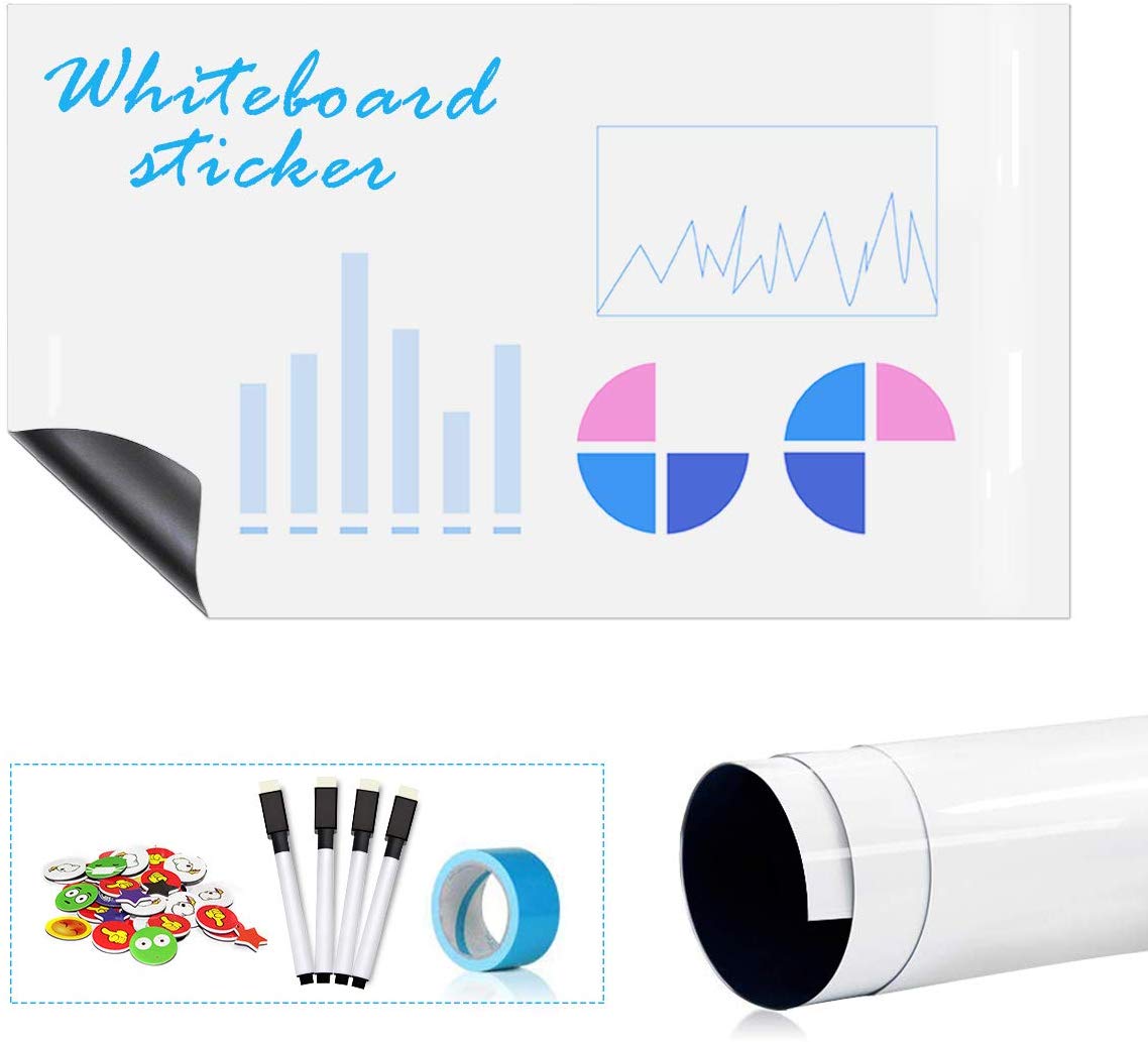 ZHIDIAN Large Whiteboard Wall Sticker, 48 x 36 Inch Magnetic Removable Dry Erase Board Non-Adhesive Thick Wall Decal Paper, Includes 2 Markers, 6 Magnets