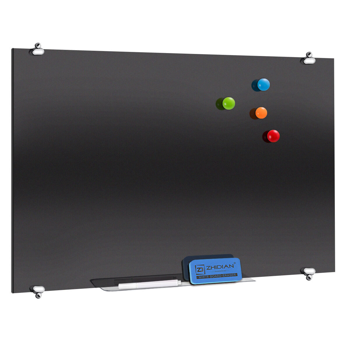 ZHIDIAN Black Glass Dry Erase Board, Magnetic Glass Whiteboard with Black Surface for Office School Home, 4 Markers, 1 Eraser, 4 Magnets