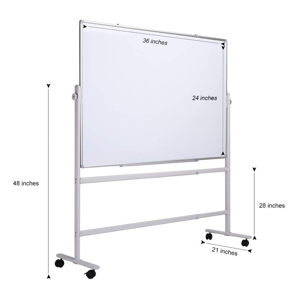 Double-sided Magnetic Mobile Whiteboard with Stand, Height-adjustable & Lockable Wheels, 48" x 36"