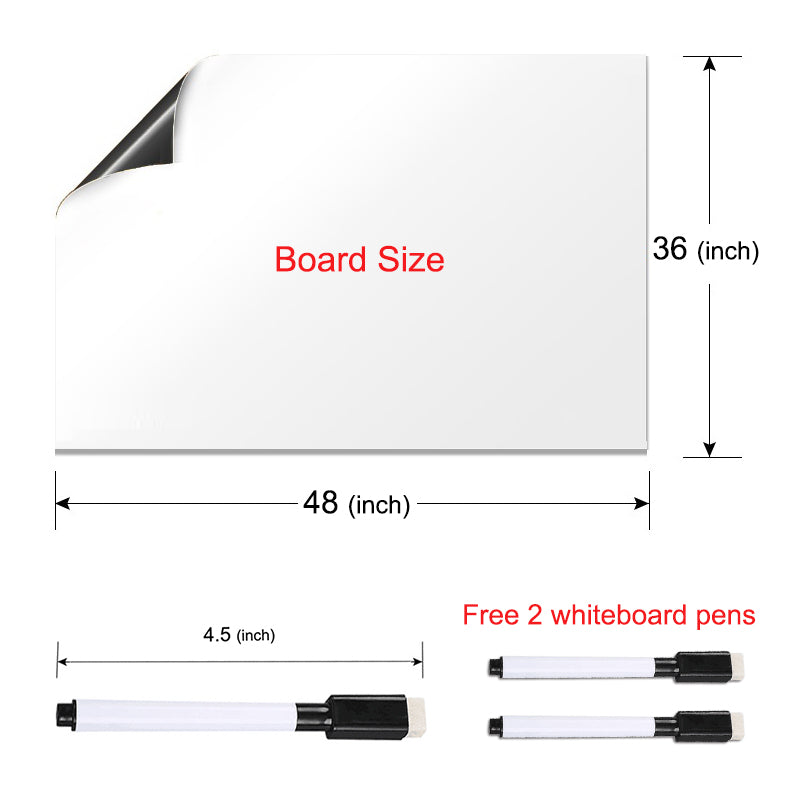Self-Adhesive Magnetic Whiteboard for Wall, Peel & Stick Dry-Erase Board 48x36 inches