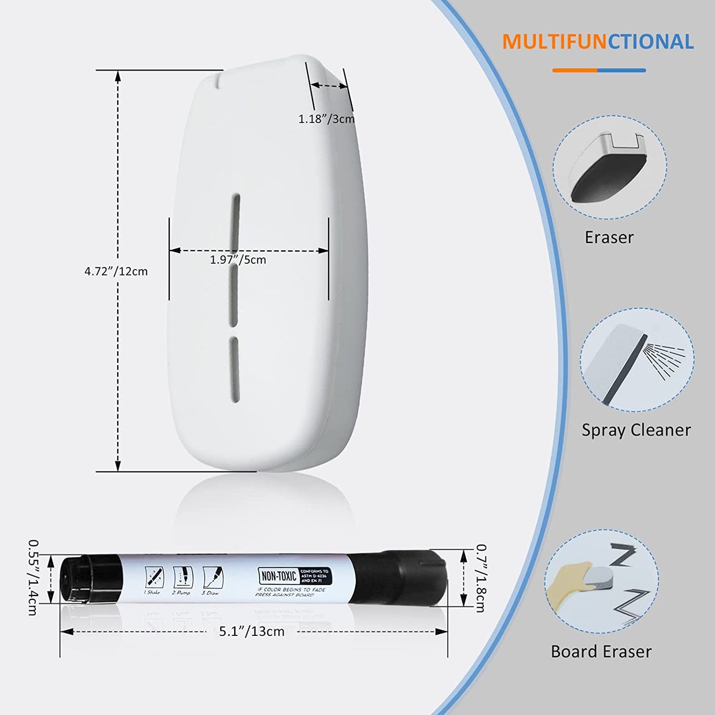 Magnetic Dry Erase Erasers All-in-One Whiteboard Spray Eraser for White Board,Glass Board with Free 6 Liquid Chalk Markers