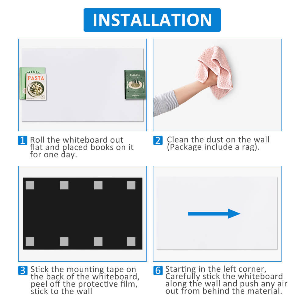 ZHIDIAN Whiteboard Contact Paper for Wall, Magnetic Receptive Dry Erase Board Sticker Sheet Wallpaper, Non-Adhesive Back