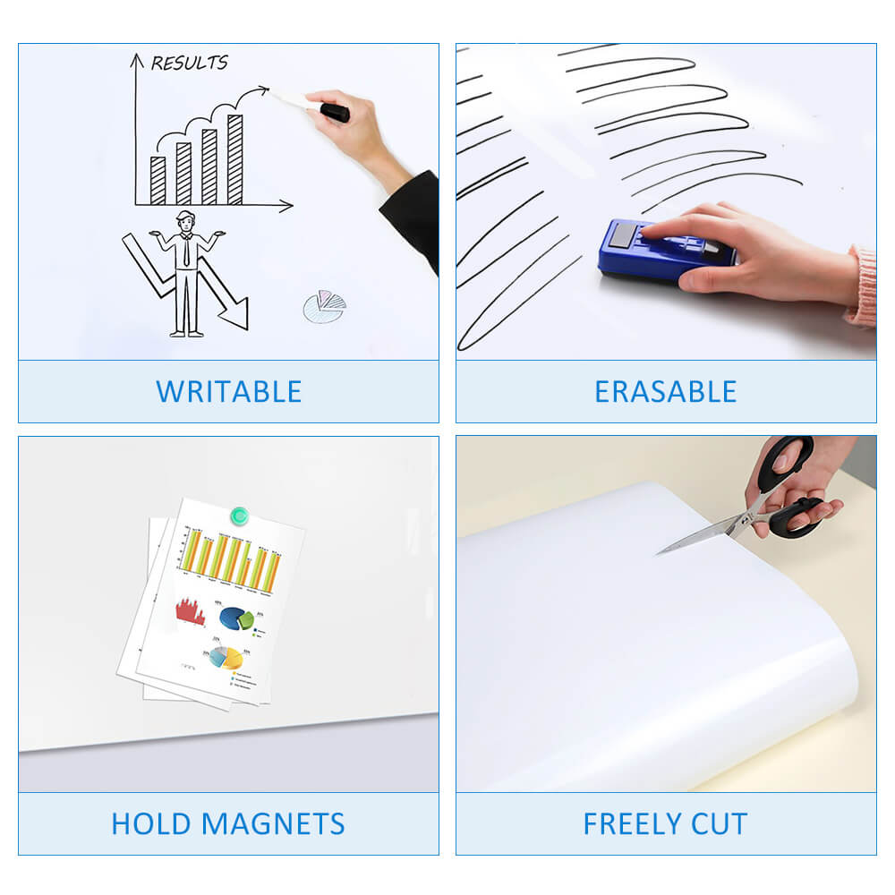 ZHIDIAN Whiteboard Contact Paper for Wall, Magnetic Receptive Dry Erase Board Sticker Sheet Wallpaper, Non-Adhesive Back