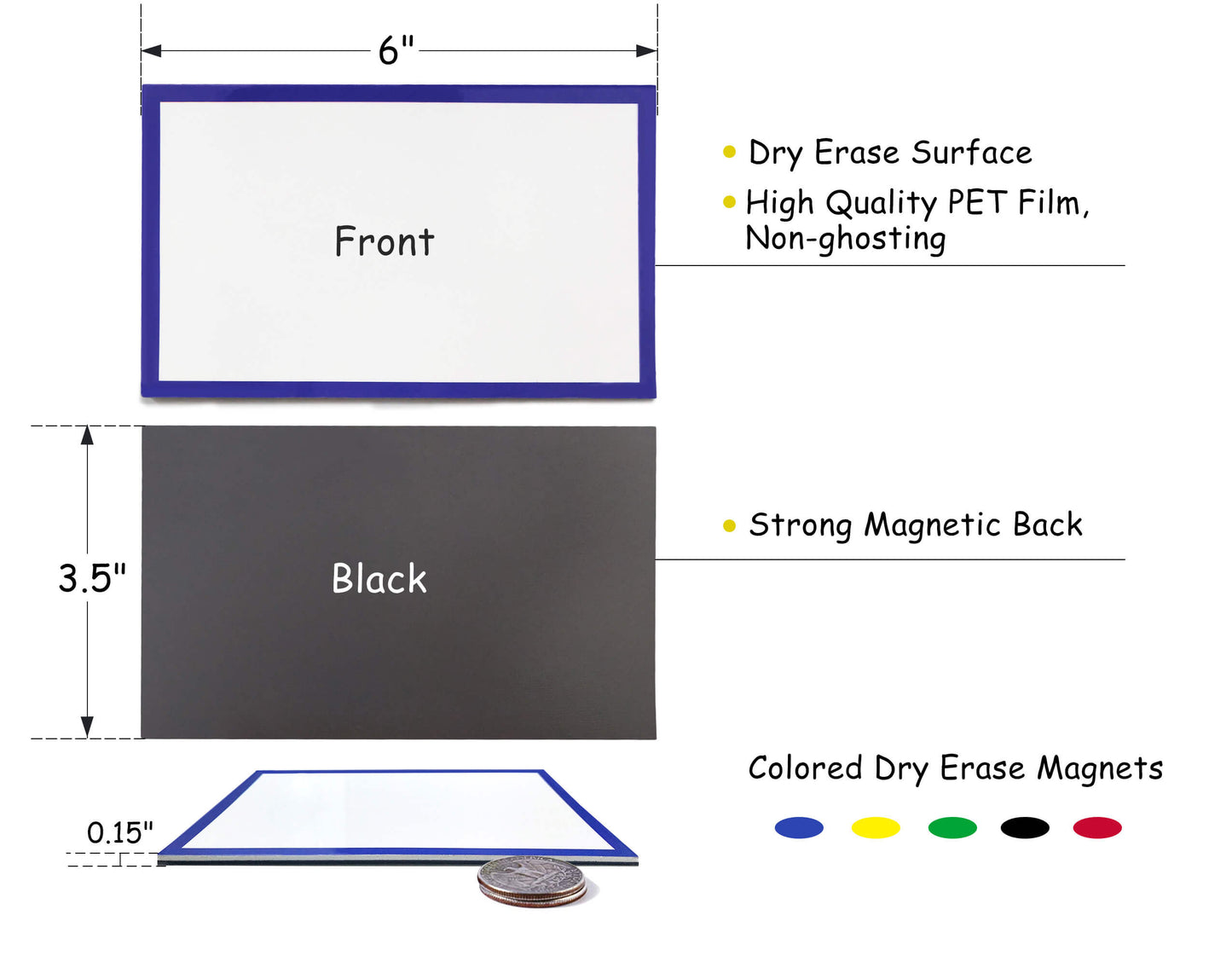 Magnetic Dry Erase Labels Ultra-Large - 6 x 3.5 Inch - 5Pcs Rectangle Name Plates Tags White Board Writable Flexible Magnet Stickers for Whiteboards Refrigerator