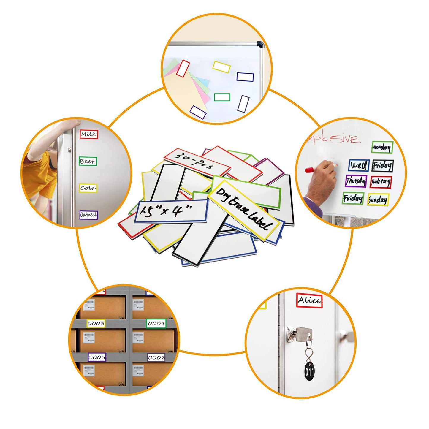 ZHIDIAN Large Magnetic Dry Erase Labels 1.5" x 4", 30-Pcs
