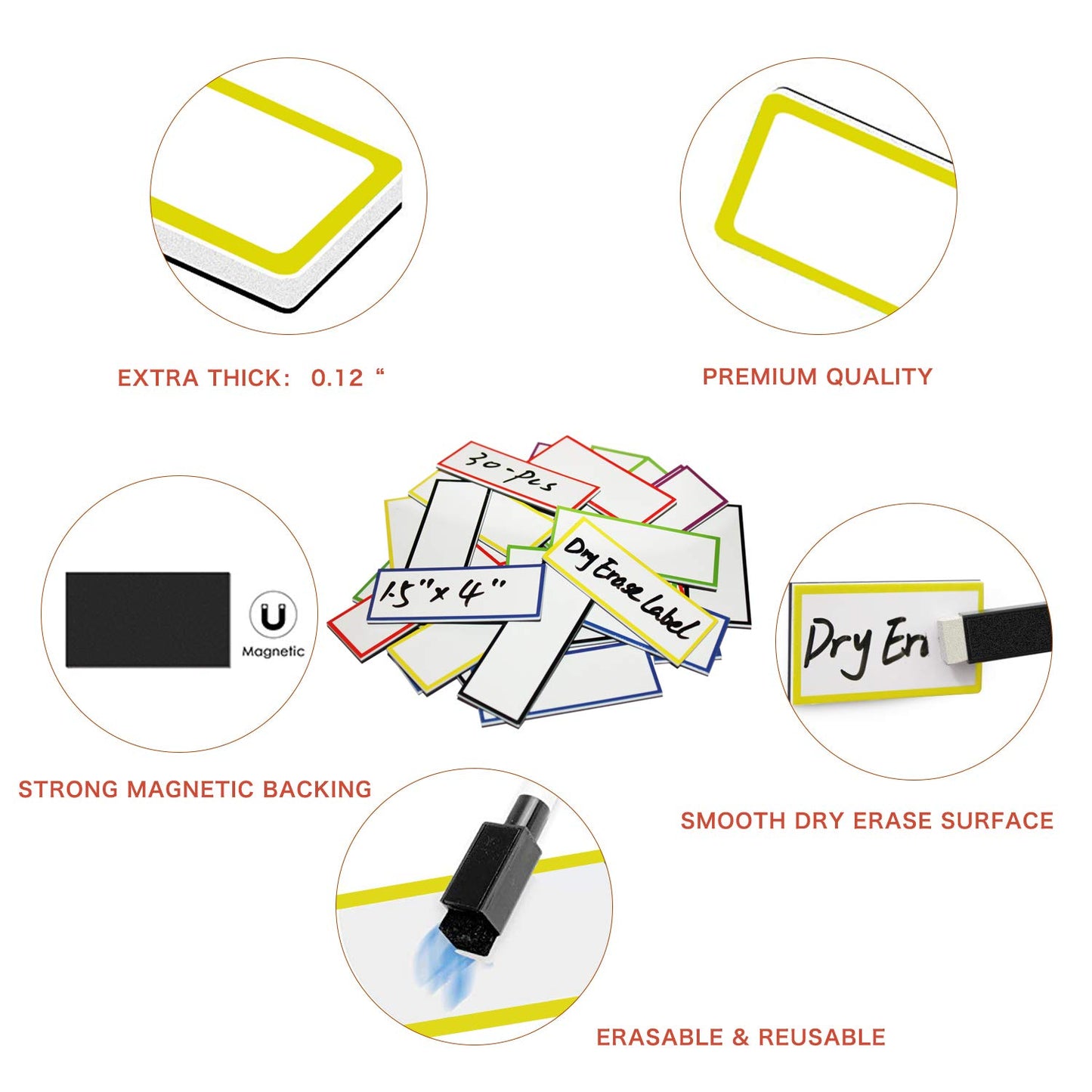 ZHIDIAN Large Magnetic Dry Erase Labels 1.5" x 4", 30-Pcs