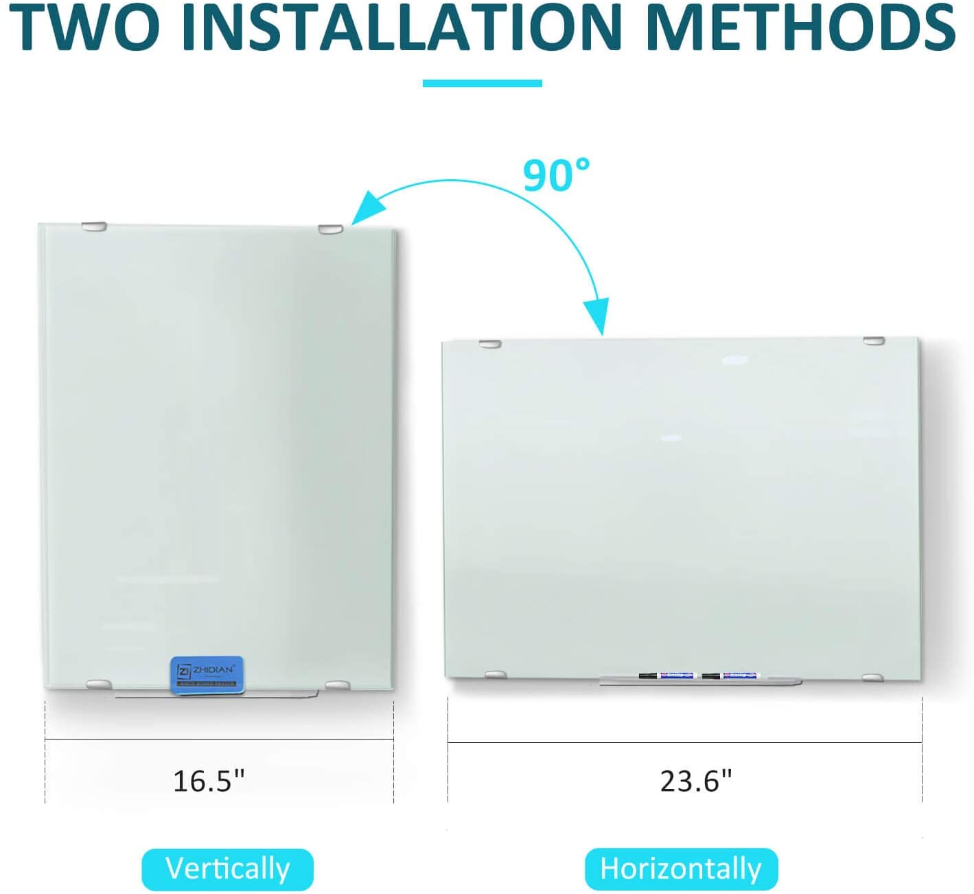ZHIDIAN Glass Dry Erase Board, Magnetic Tempered Whiteboard for Wall, 4 Markers, 1 Eraser, 4 Magnets
