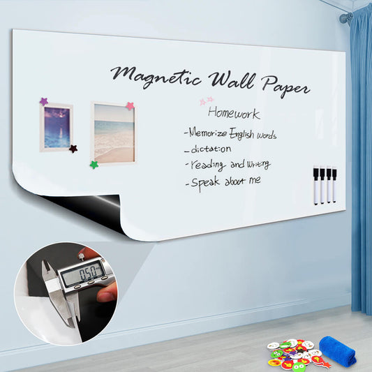 Large Magnetic Whiteboard Sticker for Wall | Non-Adhesive Back with Dry Erase Board Surface | 94 x 48 Inches, Includes 2 Markers 6 Magnets | Thick and Removable