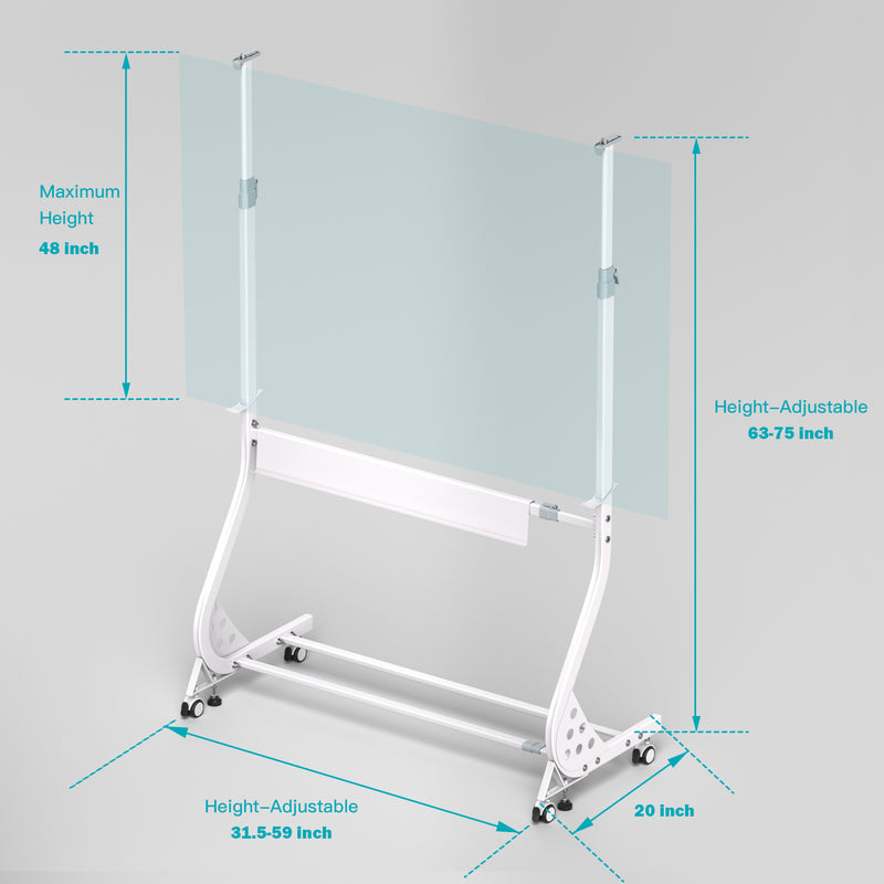  Mobile Glass Dry Erase Board with Rolling Stand - 48x36,  ZHIDIAN Magnetic Movable Large Glass Whiteboard on Wheels, Includes 4  Magnets 2 Markers 1 Eraser : Office Products