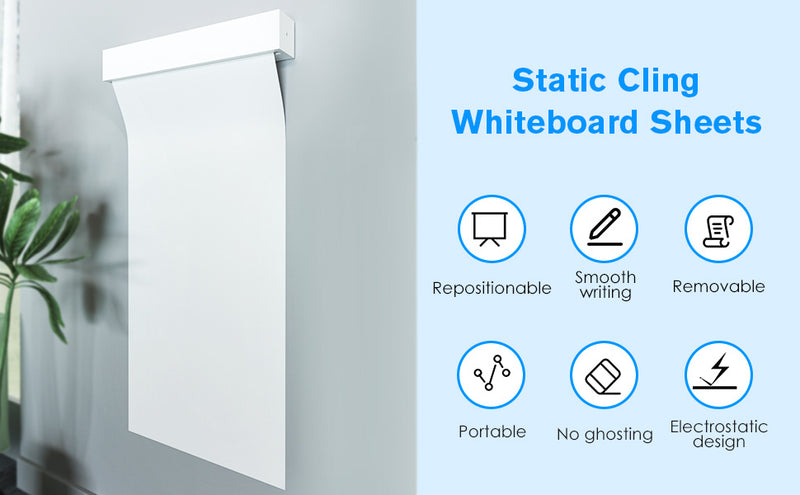 Static Cling Dry Erase Sheets, Removable Reusable Restickable Whiteboard Poster Paper for Wall, Portable White Board Wallpaper with Acrylic Box 16.5x23-15 Sheets