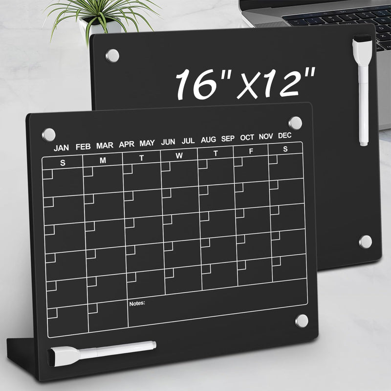 Desktop Black Dry Erase Board with Stand, Magnetic Acrylic Calendar Black Whiteboard Desk Easel, Mini Weekly Menu Daily Planner Chalk Board Blackboard to Do List Board, 2Pack-8x6"
