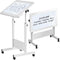 Mobile Standing Desk with Writing Glass, Small Foldable Adjustable Height Desk, Portable Sit Stand Desk Tilting Rolling Laptop Desk Computer Table with Wheels and Drawer, White