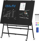 MUKUANG Double-Sided Magnetic Mobile Whiteboard 60"x36", Rolling A-Frame Foldable Stand White Board, Adjustable Height/Width Easel Standing Board on Wheels for Office Classroom Home(Black)