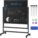 Rolling Chalkboard Double-Sided 60 x 36, Large Magnetic Blakc Dry Erase Board with Stand, Movable Blackboard for Office, School, Home