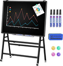 MUKUANG Double-Sided Magnetic Mobile Whiteboard 60"x36", Rolling A-Frame Foldable Stand White Board, Adjustable Height/Width Easel Standing Board on Wheels for Office Classroom Home(Black)