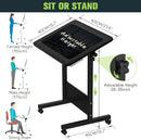 Mobile Standing Desk with Writing Glass, Small Foldable Adjustable Height Desk, Portable Sit Stand Desk Tilting Rolling Laptop Desk Computer Table with Wheels and Drawer, Black