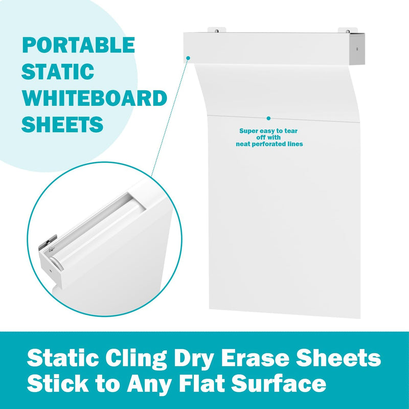 Static Cling Dry Erase Sheets, Removable Reusable Restickable Whiteboard Poster Paper for Wall, Portable White Board Wallpaper with Acrylic Box 16.5x23-15 Sheets