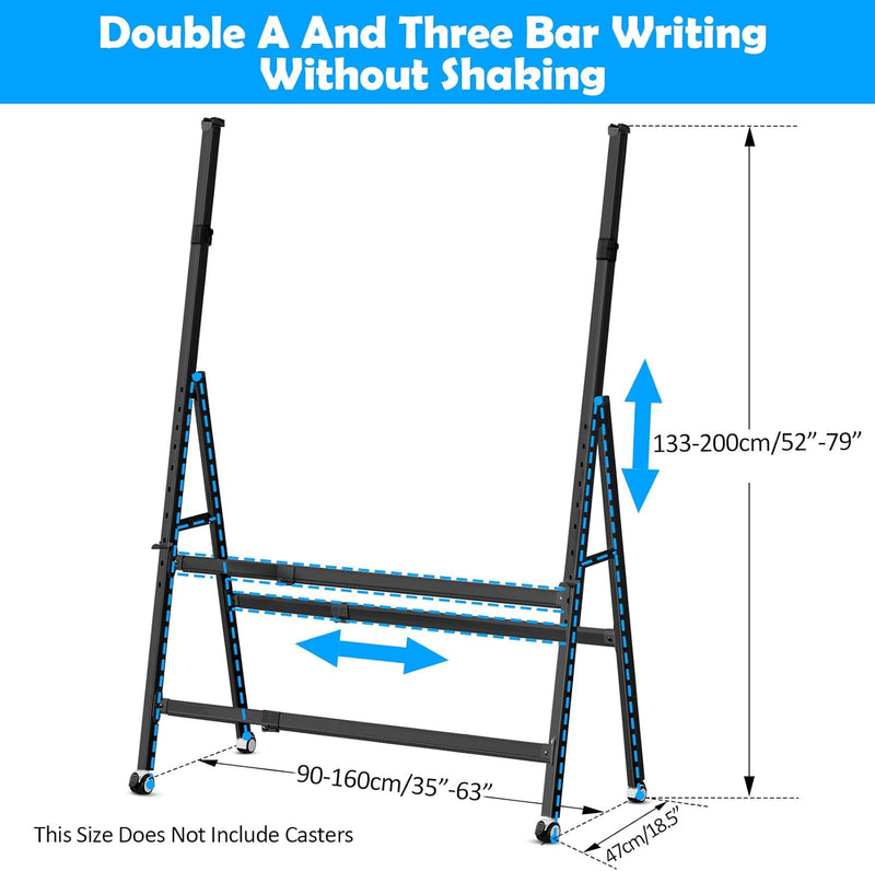 MUKUANG Double-Sided Magnetic Mobile Whiteboard 60"x36", Rolling A-Frame Foldable Stand White Board, Adjustable Height/Width Easel Standing Board on Wheels for Office Classroom Home(Black)