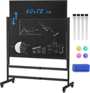 Rolling Chalkboard Double-Sided 60 x 36, Large Magnetic Blakc Dry Erase Board with Stand, Movable Blackboard for Office, School, Home