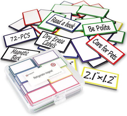 Large Magnetic Dry Erase Labels 4x1.5, 30Pcs Thick Reusable Writable Dry-Erase Magnets Strips Rectangle Removable Big Name Plate Tags for Whiteboard Fridge Cabinet Classroom Locker