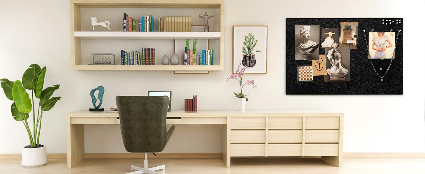 Linen Cork Board Roll Black 48" x 24", 1/4" Thick Large Fabric Covered Corkboard for Walls, ZHIDIAN Frameless Bulletin Board Non-Adhesive Colored Cork Board for Office Decor