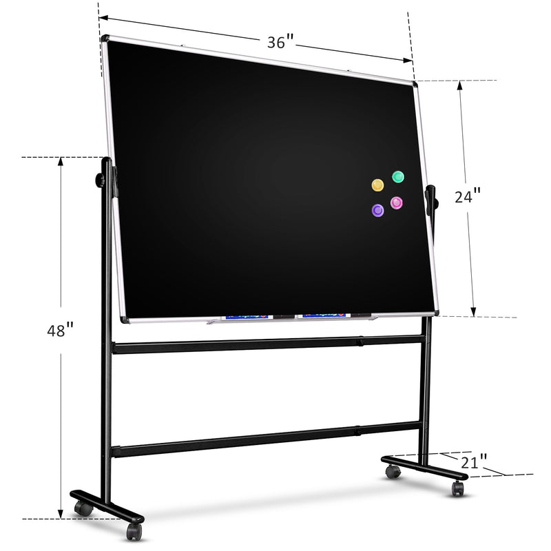 Rolling Whiteboard, Mobile Magnetic Dry Erase Board with Stand for Office School Home (Black - 36 x 24 in)