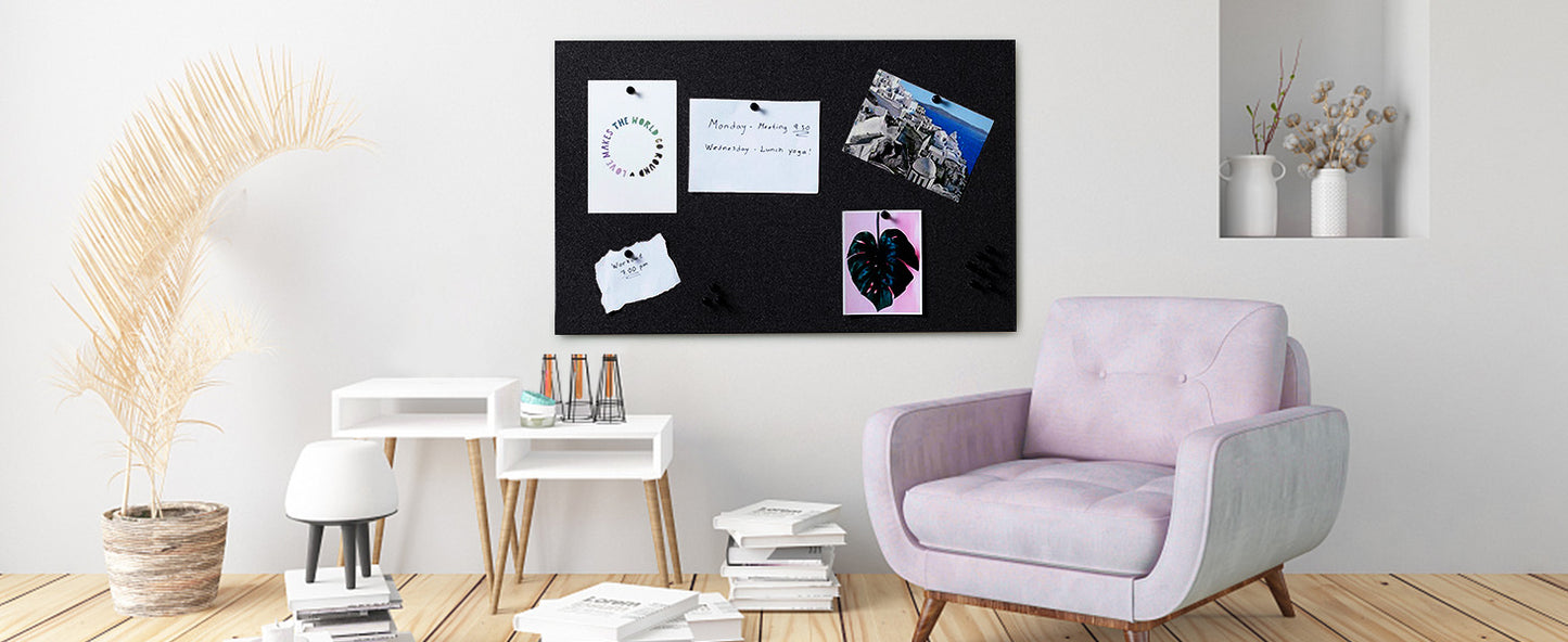 Linen Cork Board Roll Black 48" x 24", 1/4" Thick Large Fabric Covered Corkboard for Walls, ZHIDIAN Frameless Bulletin Board Non-Adhesive Colored Cork Board for Office Decor