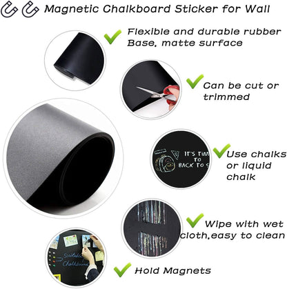 ZHIDIAN Magnetic Chalkboard Sticker for Wall | Non-Adhesive Back Blackboard Contact Paper, Thick and Removable