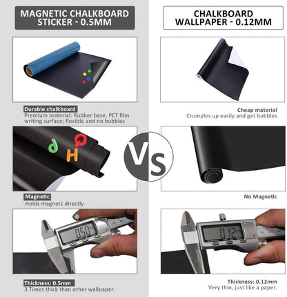 ZHIDIAN Magnetic Chalkboard Sticker for Wall | Non-Adhesive Back Blackboard Contact Paper, Thick and Removable