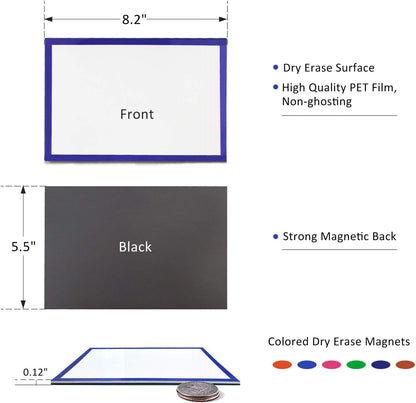 Large Magnetic Dry Erase Labels 4x1.5, 30Pcs Thick Reusable Writable Dry-Erase Magnets Strips Rectangle Removable Big Name Plate Tags for Whiteboard Fridge Cabinet Classroom Locker