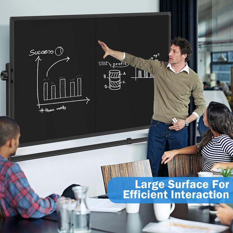 Rolling Chalkboard Double-Sided 60 x 36, Large Magnetic Blakc Dry Erase Board with Stand, Movable Blackboard for Office, School, Home