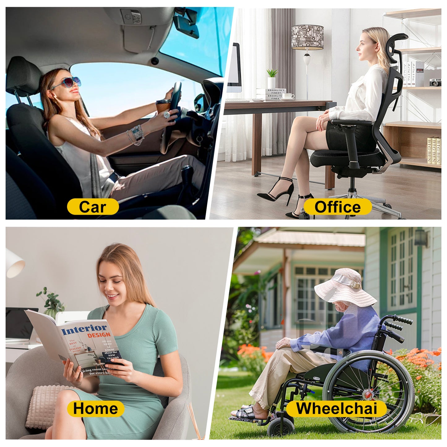 Graphene Car Seat Cushion Lumbar Support Pillow, Comfort Memory Foam Car Cushions for Driving, Sciatica & Lower Back Pain Relief for Auto, Office Chair, Wheelchair