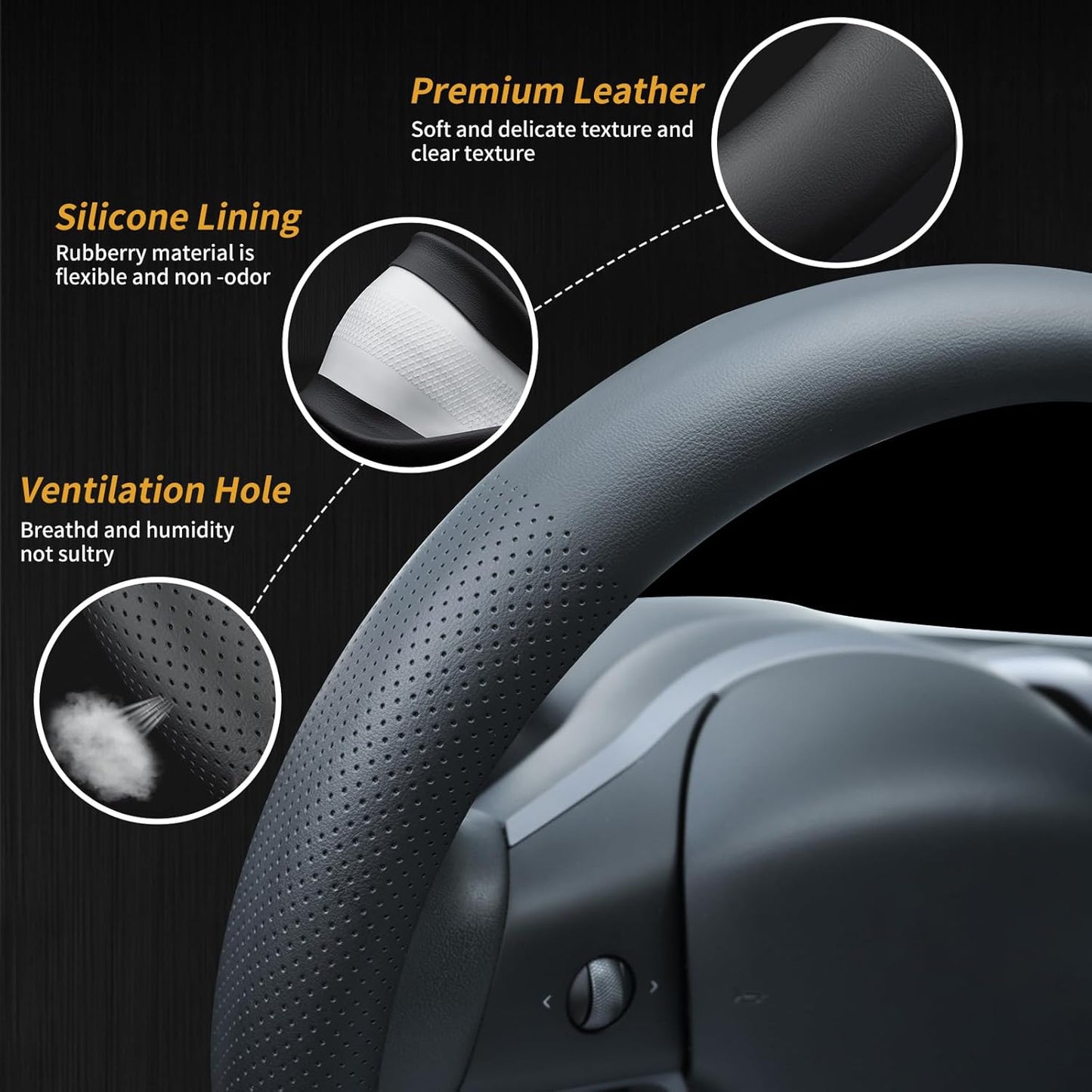 Universal Leather Steering Wheel Cover for Tesla Model 3/Y/X/S (Including 2024 Refreshed Models) - Hand-Sewn