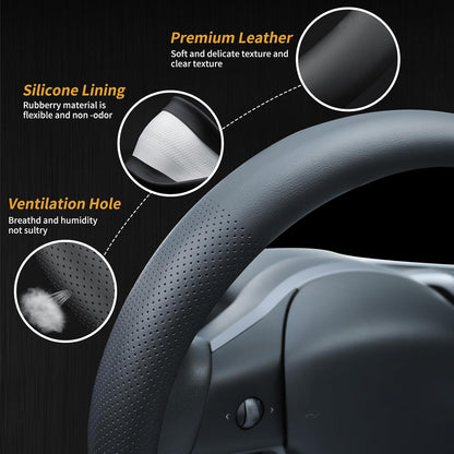 Universal Leather Steering Wheel Cover for Tesla Model 3/Y/X/S (Including 2024 Refreshed Models) - Hand-Sewn
