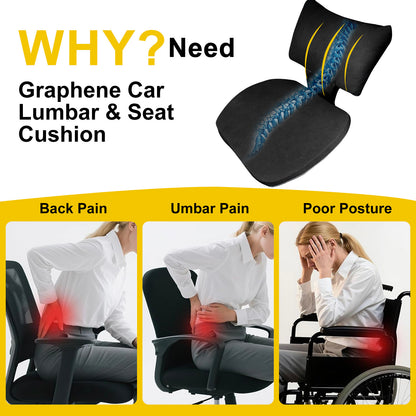 Graphene Car Seat Cushion Lumbar Support Pillow, Comfort Memory Foam Car Cushions for Driving, Sciatica & Lower Back Pain Relief for Auto, Office Chair, Wheelchair