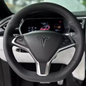 Universal Leather Steering Wheel Cover for Tesla Model 3/Y/X/S (Including 2024 Refreshed Models) - Hand-Sewn