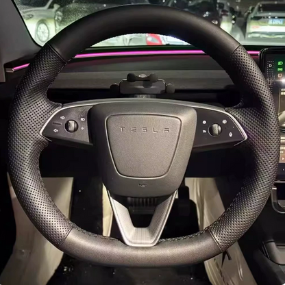 Universal Leather Steering Wheel Cover for Tesla Model 3/Y/X/S (Including 2024 Refreshed Models) - Hand-Sewn